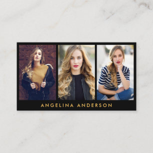 Model Actor 3 Photo Gold and Black Business Card
