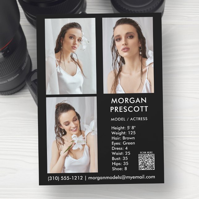 Model Actor 3 Photo Pro Comp Card Your QR Code (Available in high quality print or digital download for quick messaging, email or self printing.)
