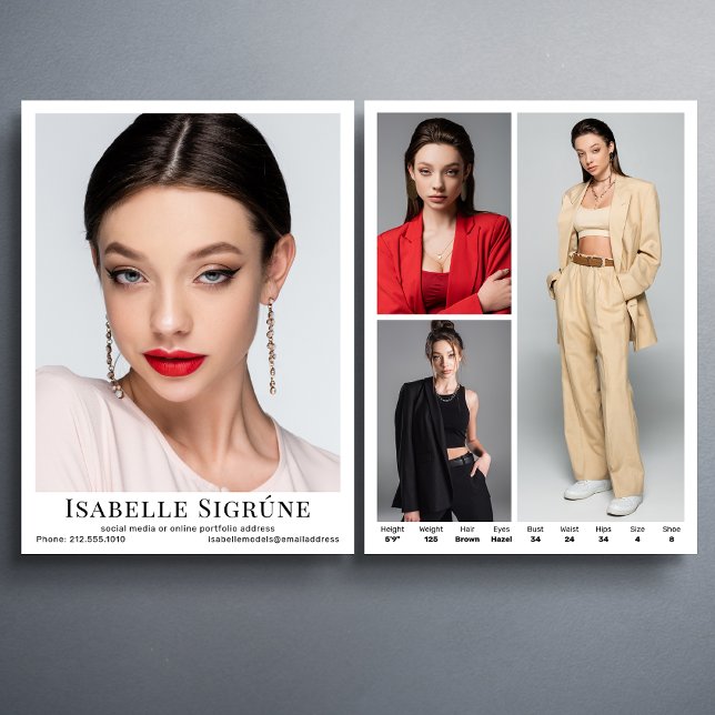 Model Actor 4 Photo 5.5x7.5 Comp Zed Card Template (Available in high quality print or instant download for quick messaging, email or self printing.)