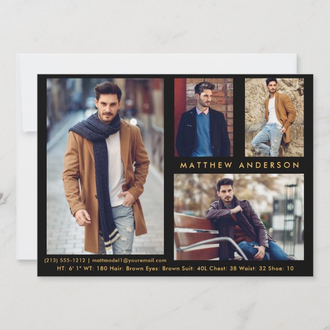 Model Actor 4 Photo - Black Gold Comp Card (Front)