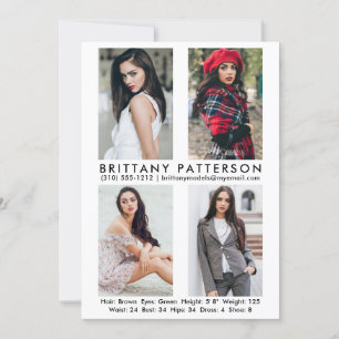 Model Actor 4 Photo Comp Card 5x7 White