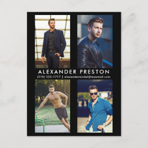 Model Actor 4 Photo Comp Card Black Postcard