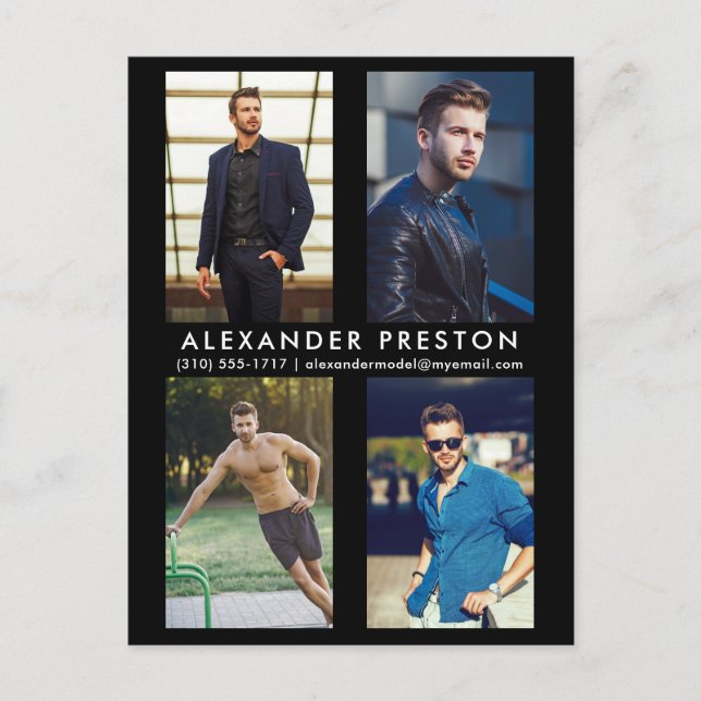 Model Actor 4 Photo Comp Card Black Postcard (Front)