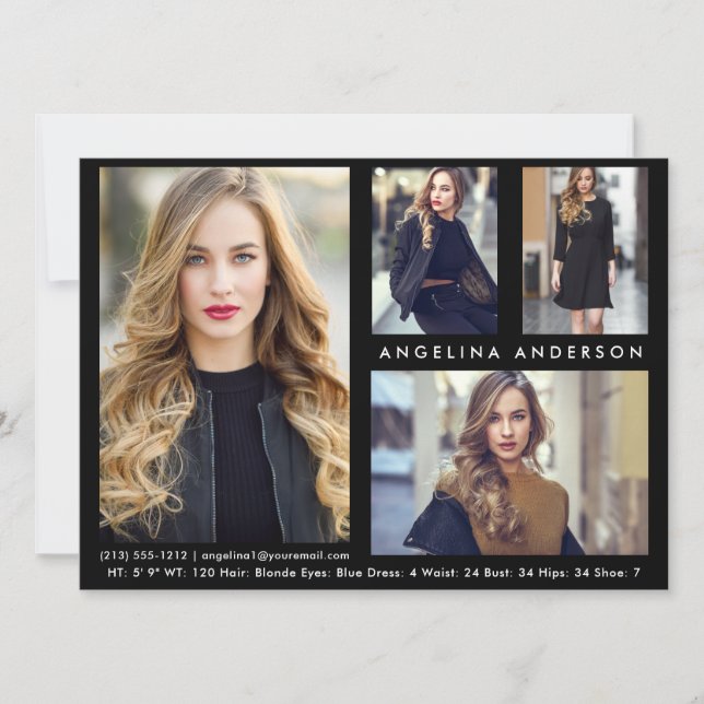 Model Actor 4 Photo Comp Card - Blk Front (Front)