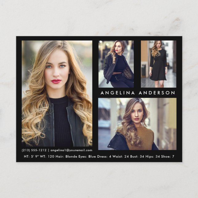 Model Actor 4 Photo Comp Card - Blk Postcard (Front)