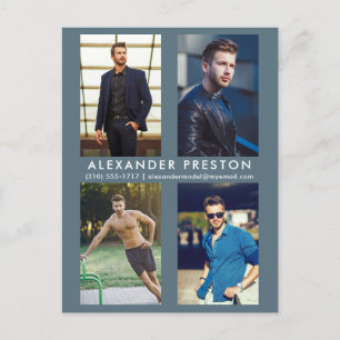 Model Actor 4 Photo Comp Card Grey Blue Postcard
