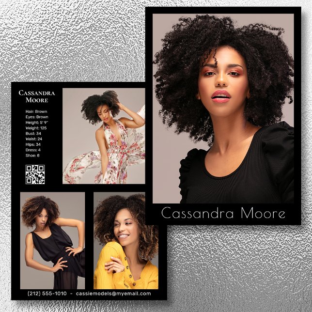 Model Actor 4 Photo Two Sided Comp QR Template (Available in high quality print or digital download for quick messaging, email or self printing.)
