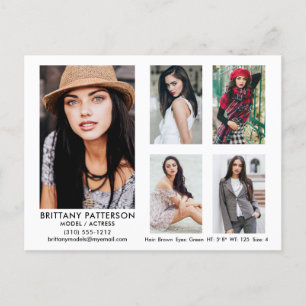 Model Actor 5 Photo Comp Card White Postcard