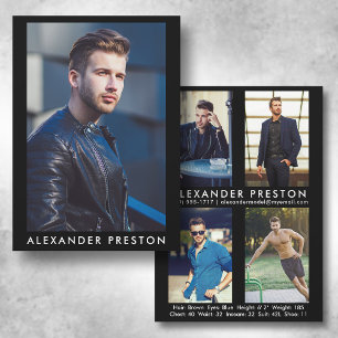 Model Actor 5x7 Comp Card 4 Photo Back Black