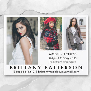 Model Actor Comp Card 3 Photo 5x7 Wht