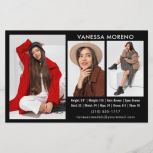 Model Actor Comp Card 3 Photo Black Flyer