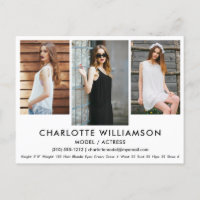 Model Actor Comp Card 3 Photo Postcard Wht