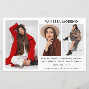 Model Actor Comp Card 3 Photo White Flyer
