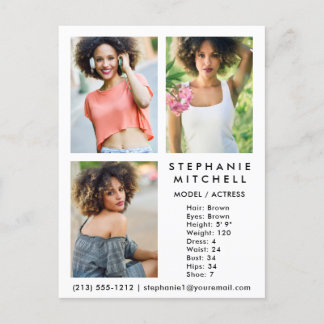 Model Actor Comp Card 3 Photo Wht - Postcard