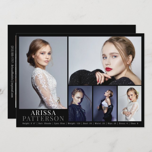 Model Actor Comp Card 6 Photo 5.5x7.5 (Front/Back)