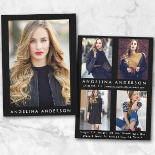 Model Actor Comp Card Blk - 4 Photo Back