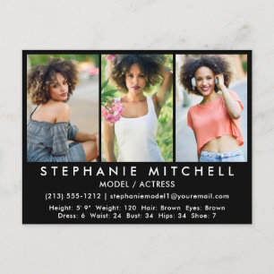 Model Actor Comp Card Blk Postcard - 3 Photos