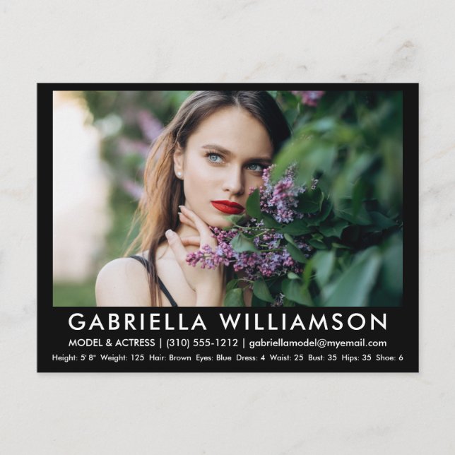 Model Actor Comp Card Photo Black Postcard (Front)