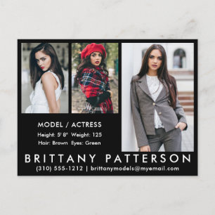 Model Actor Comp Card Postcard 3 Photo Black