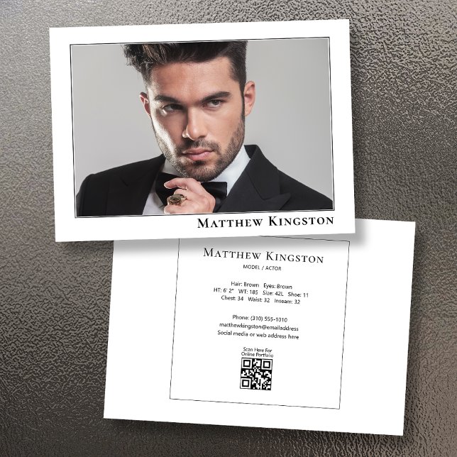 Model Actor Modern 5x7 Promo Comp Card Template (Available in print or instant digital download for quick messaging, email or self printing.)