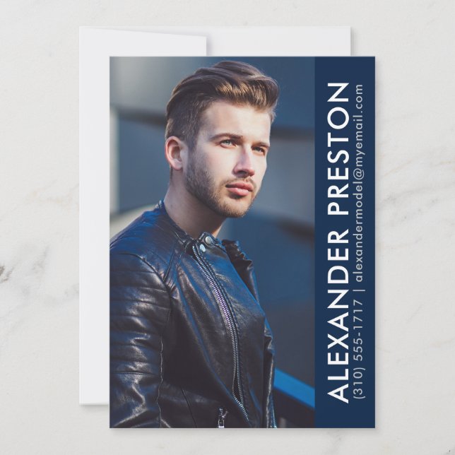 Model Actor Photo Comp Card 5x7 Dk Blue AP (Front)