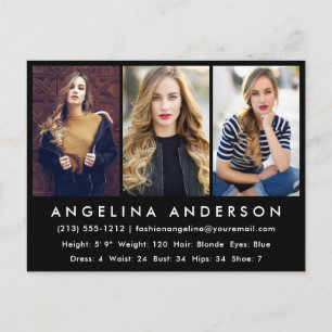 Model Actor Photo Comp Card Black Postcard