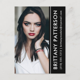 Model Actor Photo Comp Card Black Stripe Postcard