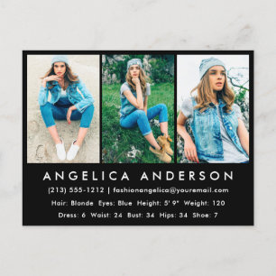 Model Actor Photo Comp Card Blk Postcard