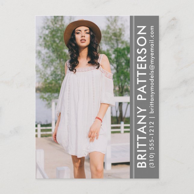 Model Actor Photo Comp Card Grey Postcard (Front)