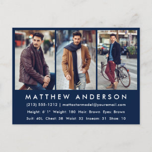 Model Actor Photo Comp Card - Postcard Blue