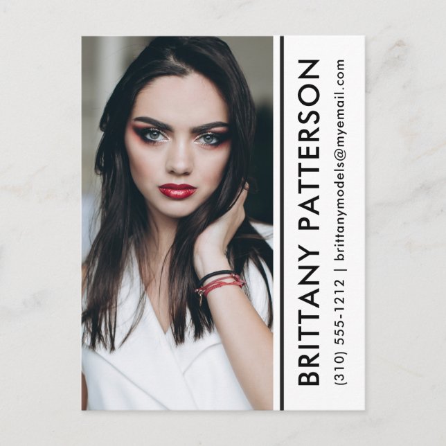 Model Actor Photo Comp Card White Stripe Postcard (Front)