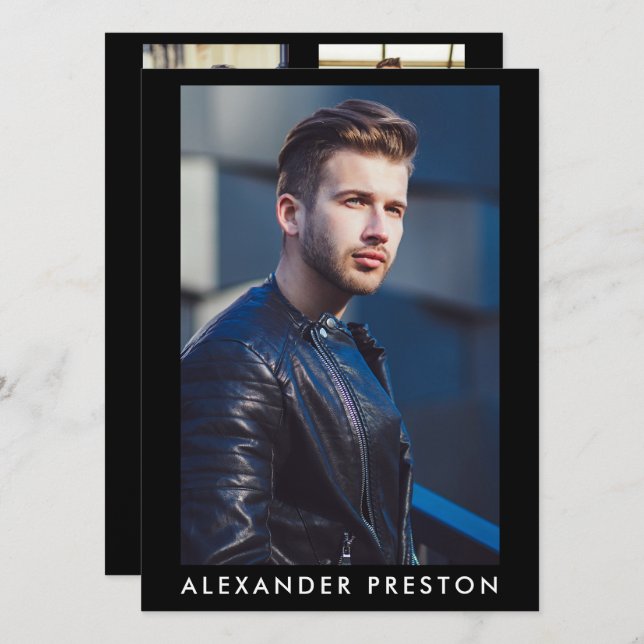 Model Actor Pro Comp Card Male 5 Photo Black (Front/Back)