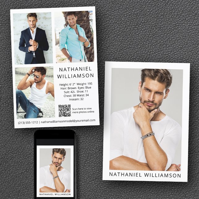 Model Actor QR Code 4 Photo Pro Comp Card (Customize to change background color, text size or text style. Available for prints and download.)