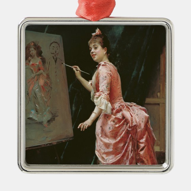 Model Making Mischief (by Raimundo de Madrazo) Metal Ornament (Front)