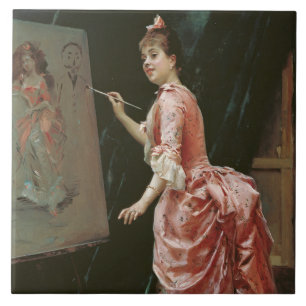 Model Making Mischief (by Raimundo de Madrazo) Tile