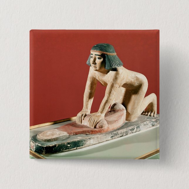 Model of a woman grinding grain, Old Kingdom 2 Inch Square Button (Front)