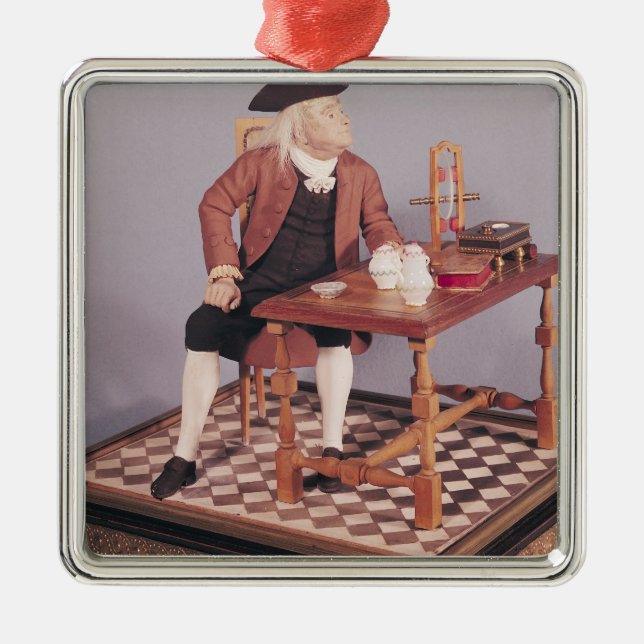 Model of Benjamin Franklin  at his table Metal Ornament (Front)