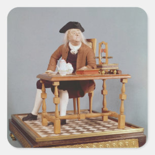 Model of Benjamin Franklin  at his table Square Sticker