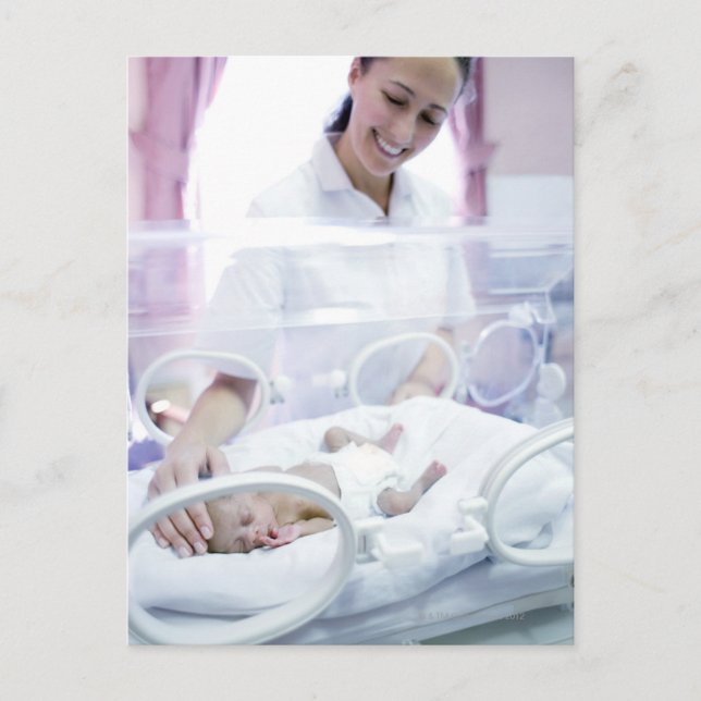 MODEL RELEASED. Nurse and premature baby. Postcard (Front)
