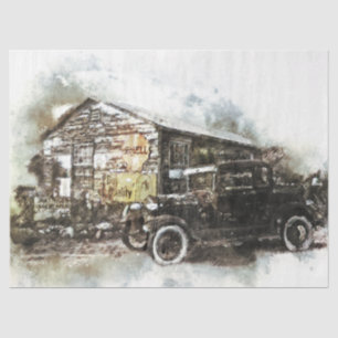 Model T & Barn Vintage 20x30  Decoupage Tissue Paper