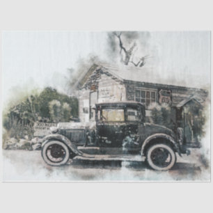 Model T & Store Route 66 Vintage 20x30  Decoupage Tissue Paper