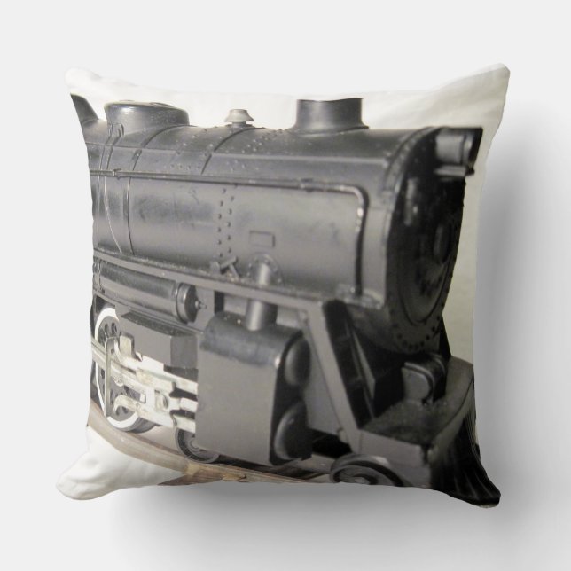 Model Train Engine & Caboose Cotton Throw Pillow (Front)