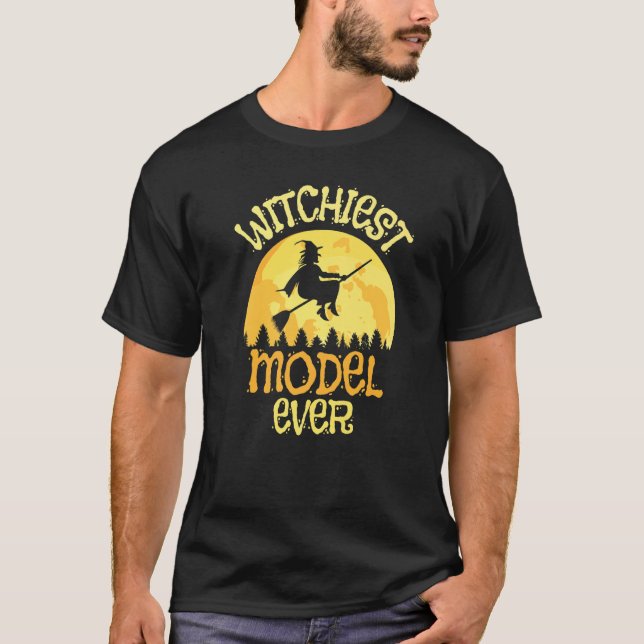 Model Witch Halloween Humour T-Shirt (Front)