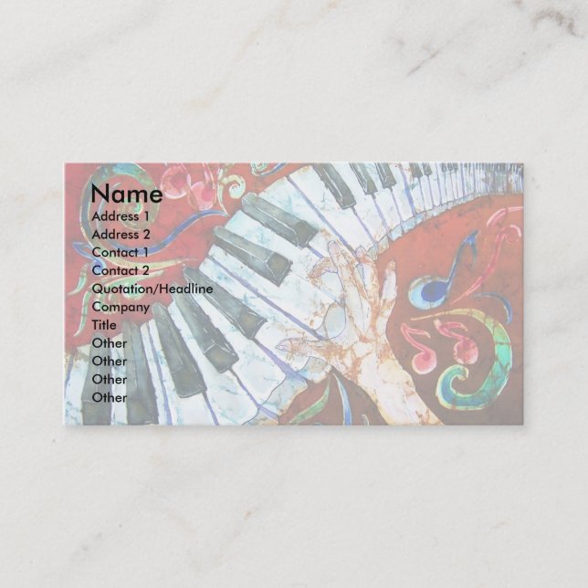 Modèle 2 (lumière) de carte de visite de piano (Devant)