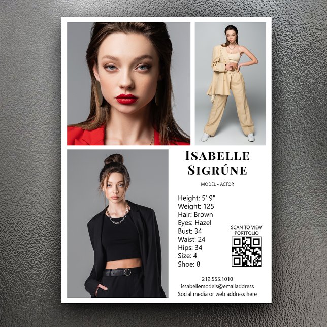 Modèle Acteur 3 Carte photo Comp Modèle blanc QR (Available in print or instant digital download for quick messaging, email or self printing.)