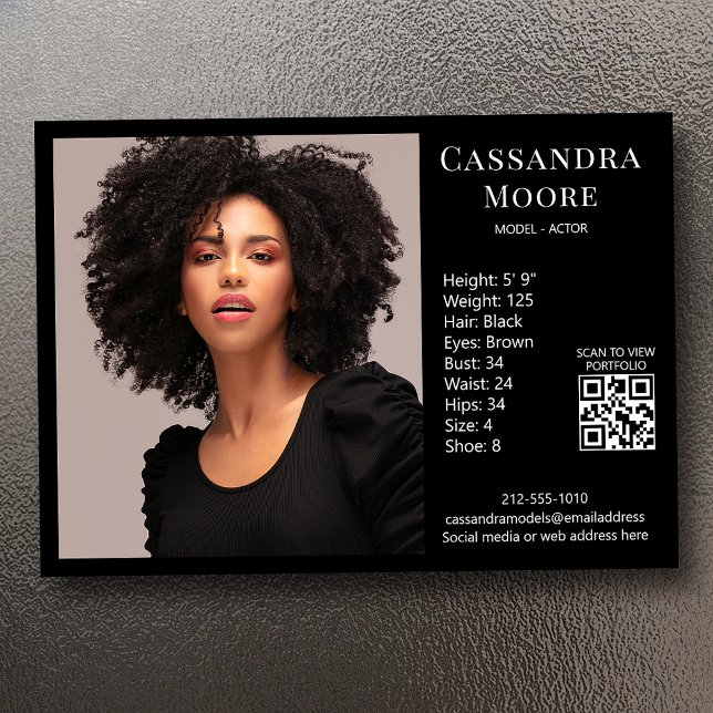 Modèle Acteur 5x7 Carte photo Modèle QR noir (Available in print or instant digital download for quick messaging, email or self printing.)