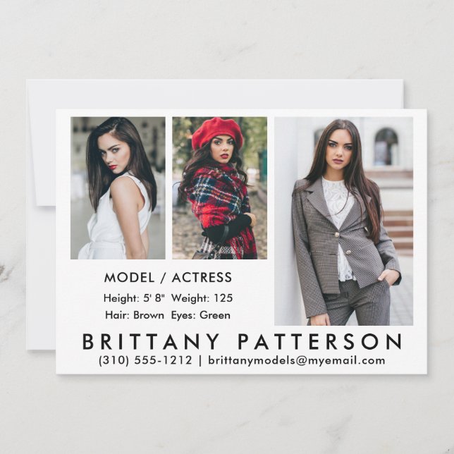 Modèle Acteur Carte Comp 3 Photo Blanc 5x7 (Devant)