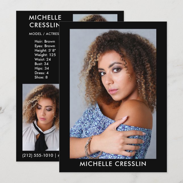 Modèle Actor 3 photo Retour Comp Carte Zed 5x7 noi (Devant / Derrière)