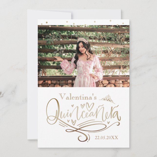 Modèle Carte de remerciements Gold Quinceañera (Devant)