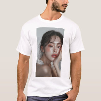 Modèle Coréen superbe face avec T-shirt maquillage